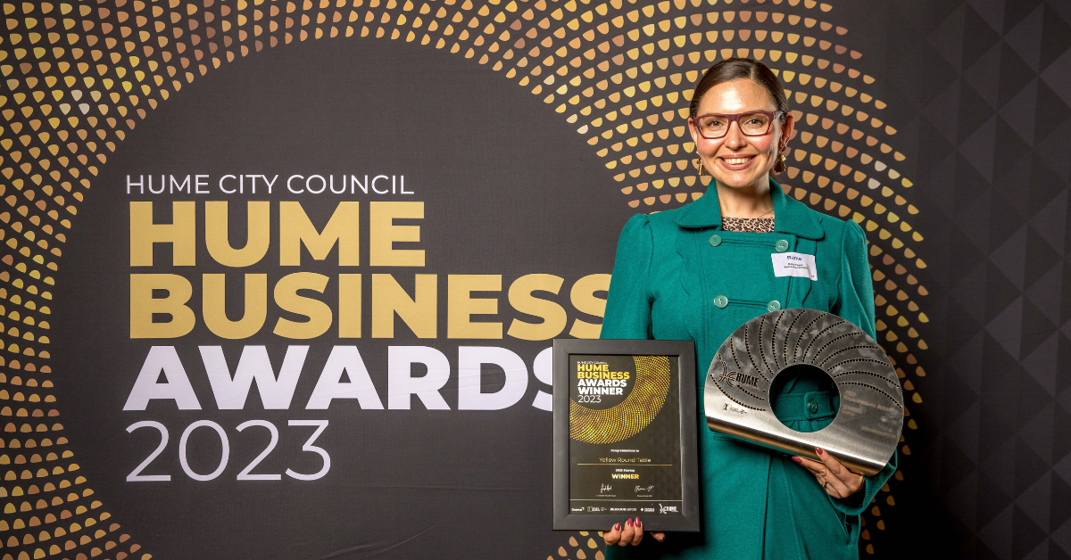 Rania Fayad from Yellow Round Table wins GOLD for best Start Up at the 2023 Hume Business Awards.